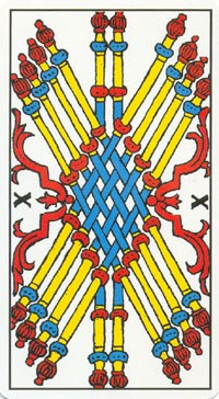 Ten of Wands in the deck Tarot de Marseilles