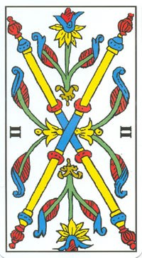 Two of Wands in the deck Tarot de Marseilles