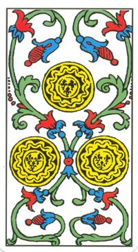 Three of Pentacles in the deck Tarot de Marseilles