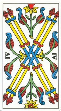 Four of Wands in the deck Tarot de Marseilles