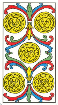 Five of Pentacles in the deck Tarot de Marseilles