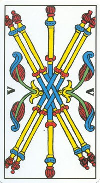 Five of Wands in the deck Tarot de Marseilles