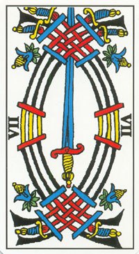 Seven of Swords in the deck Tarot de Marseilles