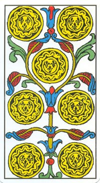 Seven of Pentacles in the deck Tarot de Marseilles