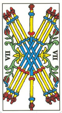 Seven of Wands in the deck Tarot de Marseilles