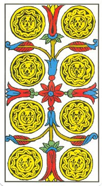 Eight of Pentacles in the deck Tarot de Marseilles