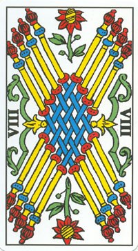 Eight of Wands in the deck Tarot de Marseilles