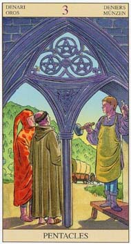 Three of Pentacles in the deck New Vision Tarot