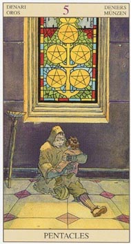 Five of Pentacles in the deck New Vision Tarot