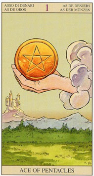 Ace of Pentacles in the deck New Vision Tarot