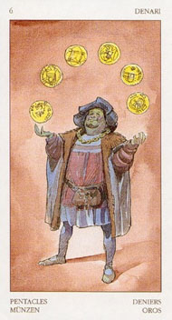 Six of Pentacles in the deck Renaissance Tarot