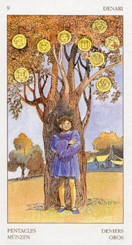 Nine of Pentacles in the deck Renaissance Tarot