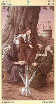 Three of Swords in the deck Universal Goddess Tarot