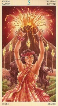 Five of Wands in the deck Universal Goddess Tarot