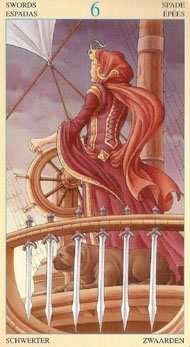 Six of Swords in the deck Universal Goddess Tarot