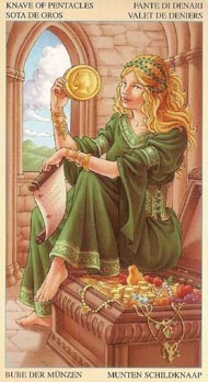 Page of Pentacles in the deck Universal Goddess Tarot