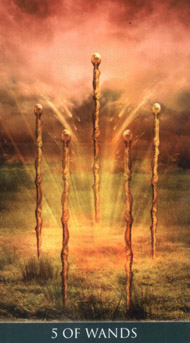 Five of Wands in the deck Thelema Tarot