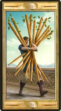 Ten of Wands in the deck The Pictorial Key Tarot