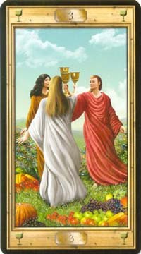 Three of Cups in the deck The Pictorial Key Tarot