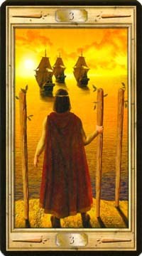 Three of Wands in the deck The Pictorial Key Tarot