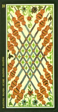 Ten of Wands in the deck Visconti-Sforza Tarot