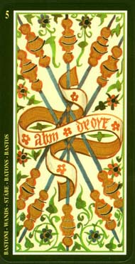 Five of Wands in the deck Visconti-Sforza Tarot