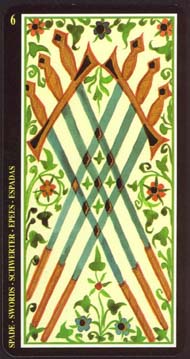 Six of Swords in the deck Visconti-Sforza Tarot