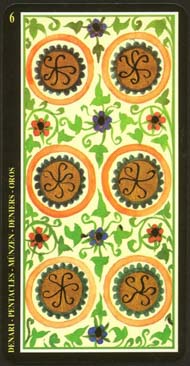 Six of Pentacles in the deck Visconti-Sforza Tarot