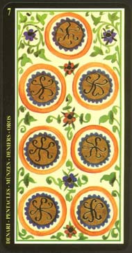 Seven of Pentacles in the deck Visconti-Sforza Tarot