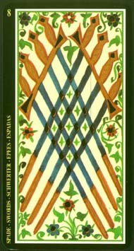 Eight of Swords in the deck Visconti-Sforza Tarot