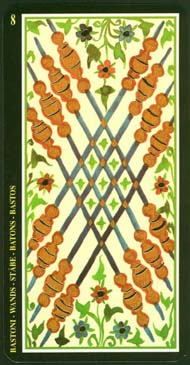 Eight of Wands in the deck Visconti-Sforza Tarot