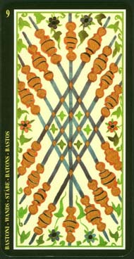 Nine of Wands in the deck Visconti-Sforza Tarot