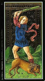 Strength in the deck Visconti-Sforza Tarot