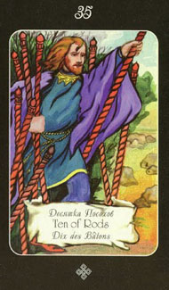 Ten of Wands in the deck Era of Aquarius Tarot