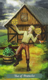 Two of Pentacles in the deck Green Witch Tarot