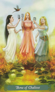 Three of Cups in the deck Green Witch Tarot