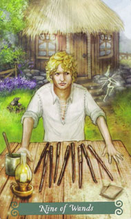 Nine of Wands in the deck Green Witch Tarot