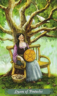 Queen of Pentacles in the deck Green Witch Tarot