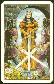 Three of Swords in the deck Arcus Arcanum Tarot