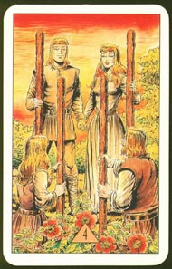 Four of Wands in the deck Arcus Arcanum Tarot