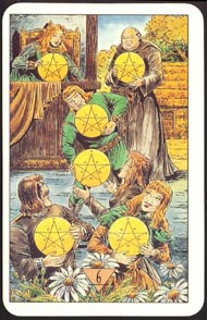 Six of Pentacles in the deck Arcus Arcanum Tarot