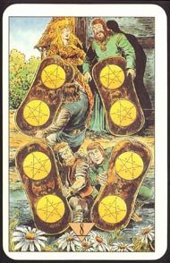 Eight of Pentacles in the deck Arcus Arcanum Tarot