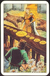 Nine of Pentacles in the deck Arcus Arcanum Tarot