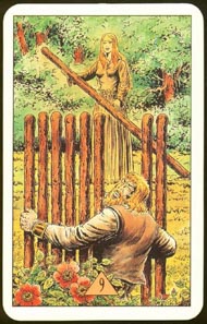 Nine of Wands in the deck Arcus Arcanum Tarot