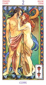 Two of Cups in the deck Tarot Art Nouveau by Antonella Castelli 