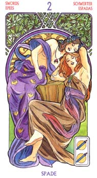 Two of Swords in the deck Tarot Art Nouveau by Antonella Castelli 