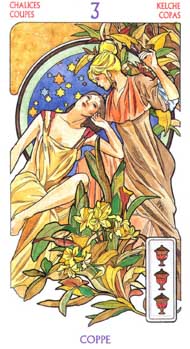 Three of Cups in the deck Tarot Art Nouveau by Antonella Castelli 