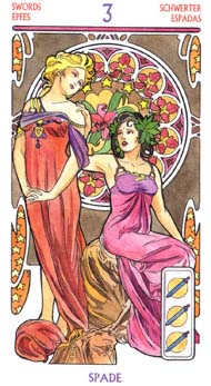 Three of Swords in the deck Tarot Art Nouveau by Antonella Castelli 