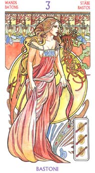 Three of Wands in the deck Tarot Art Nouveau by Antonella Castelli 