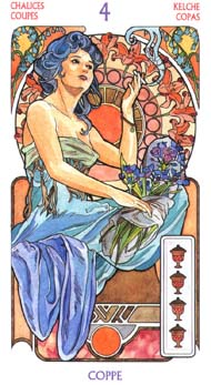 Four of Cups in the deck Tarot Art Nouveau by Antonella Castelli 